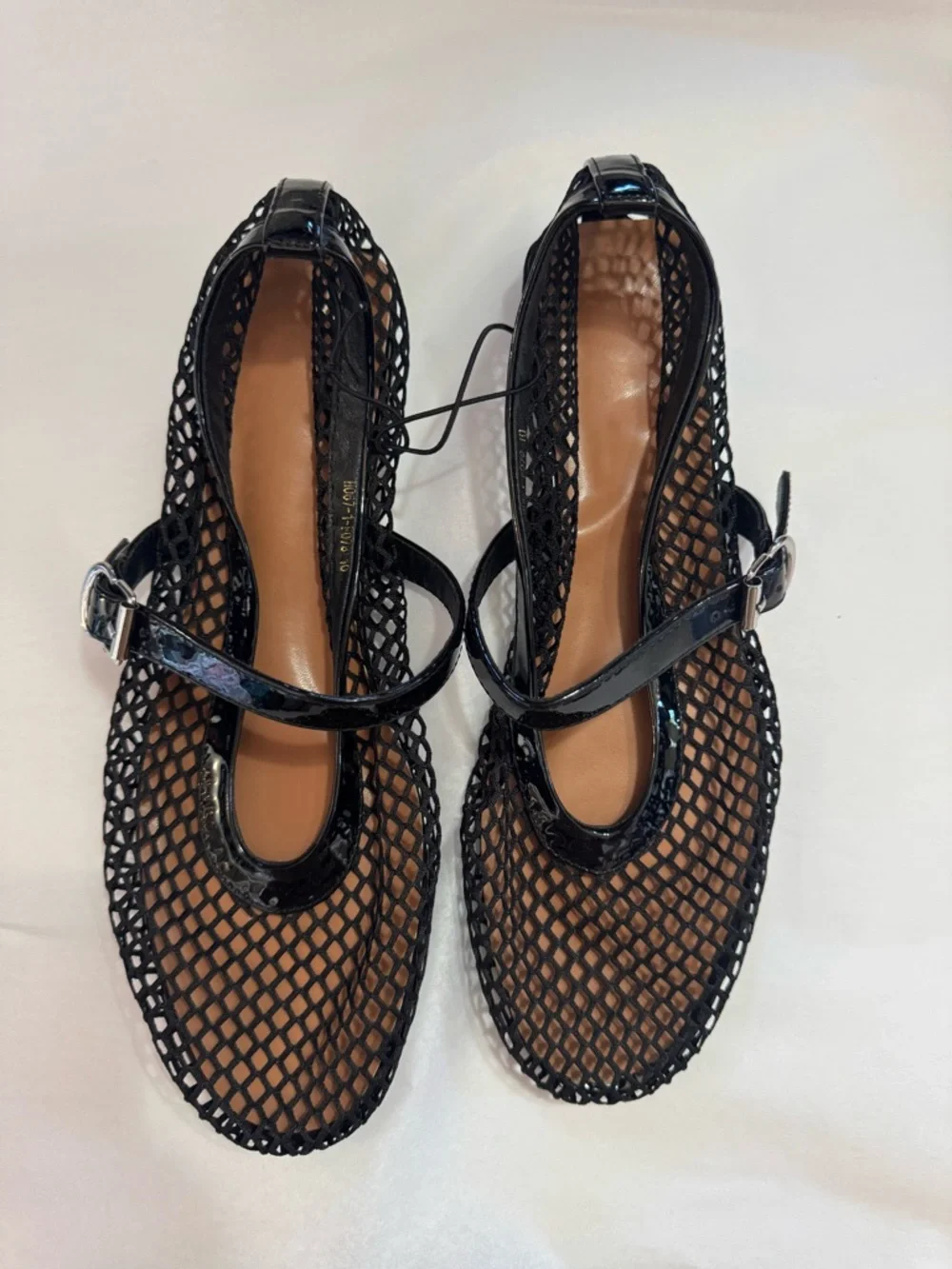 New Black Mesh Mary Jane Buckle closure Flats size 10